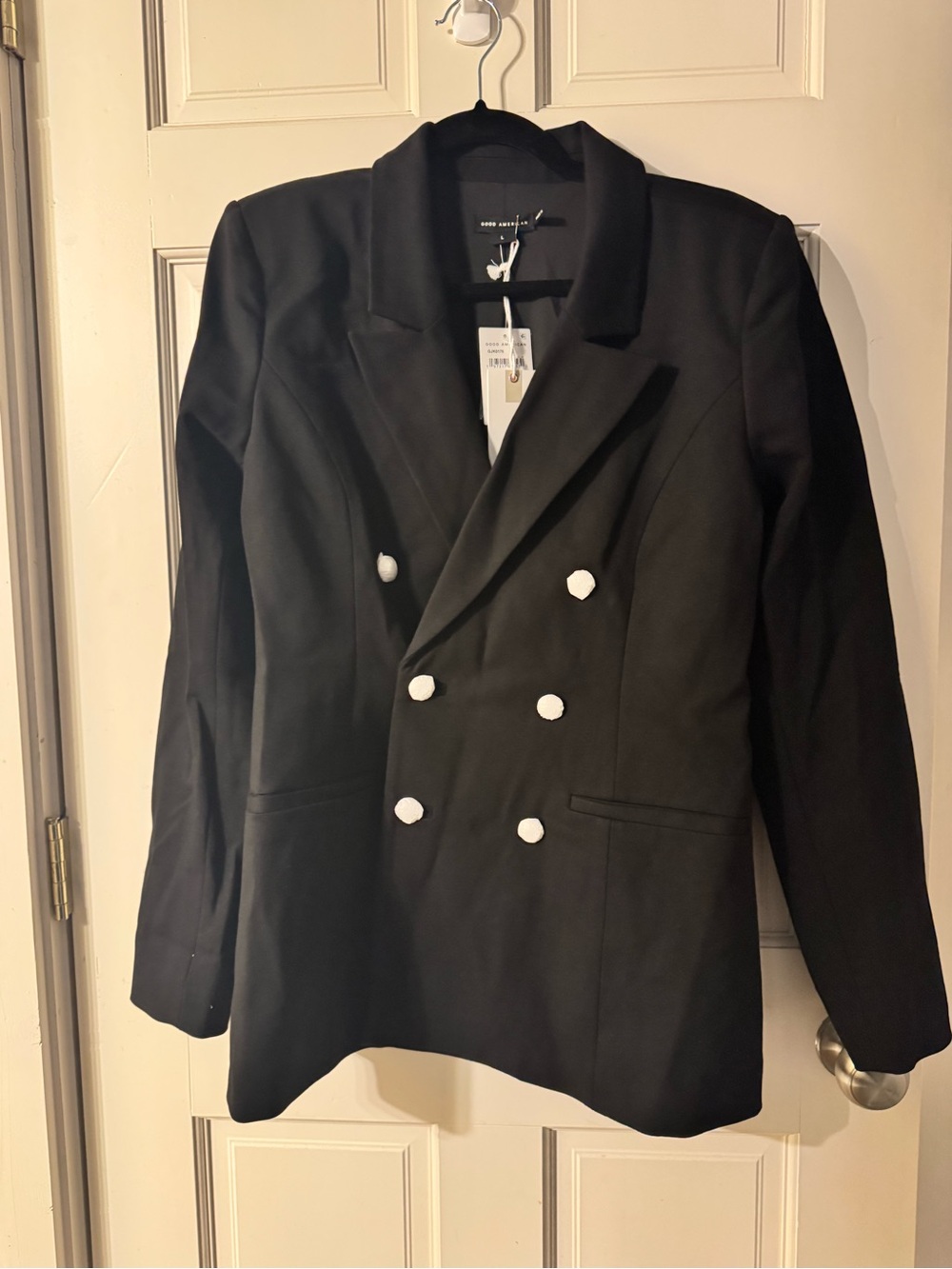 NWT Good American Embellished Double-Breasted Blazer – Black, Size Large